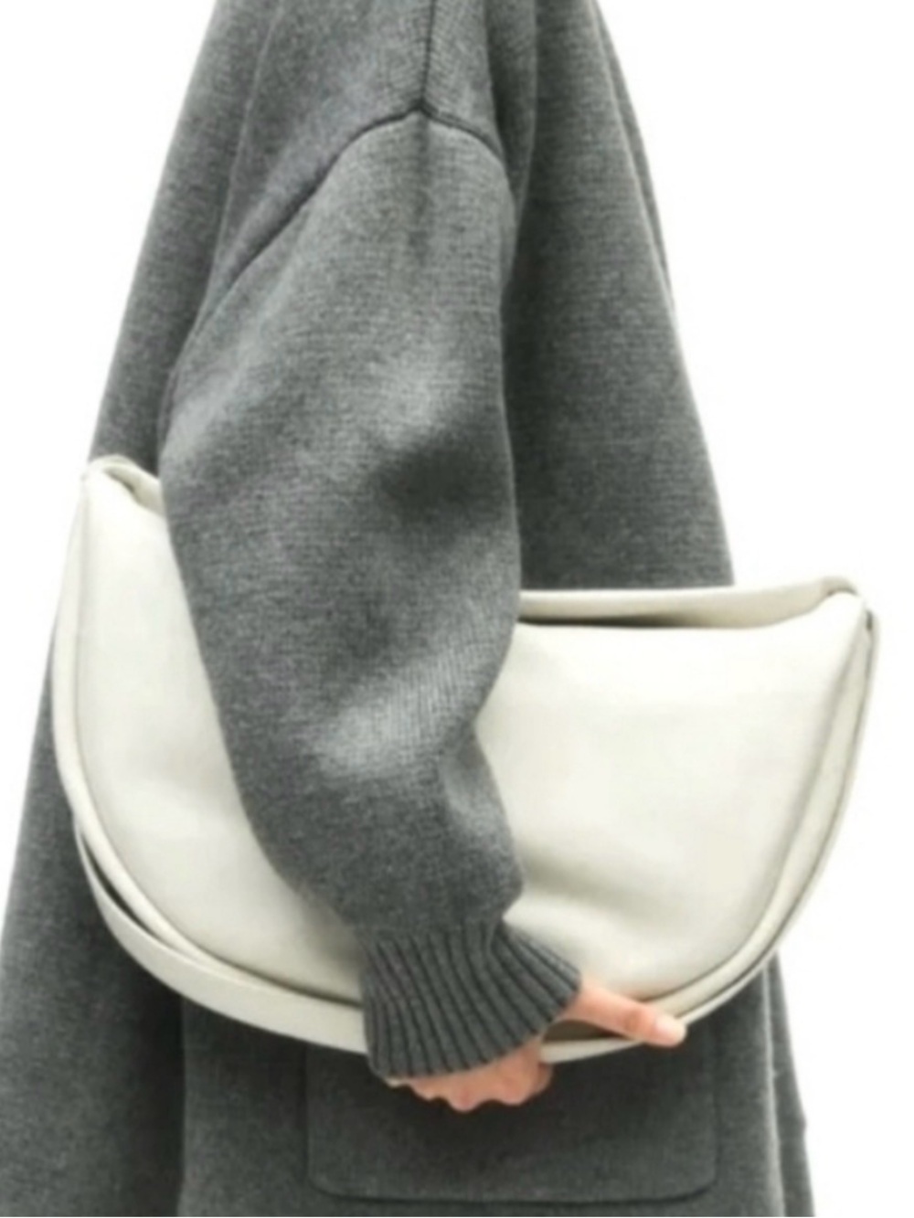 Limited Edition Zara Leather Half Moon Crescent Shoulder Bag Light Grey